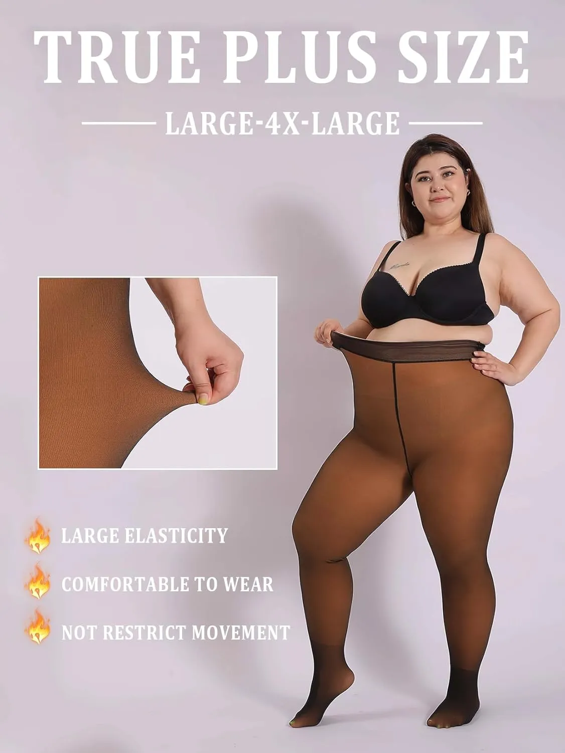 MERYLURE Plus Size Fleece Lined Sheer Tights, Fake Translucent Winter Warm Leggings for Women,Thick Thermal Pantyhose