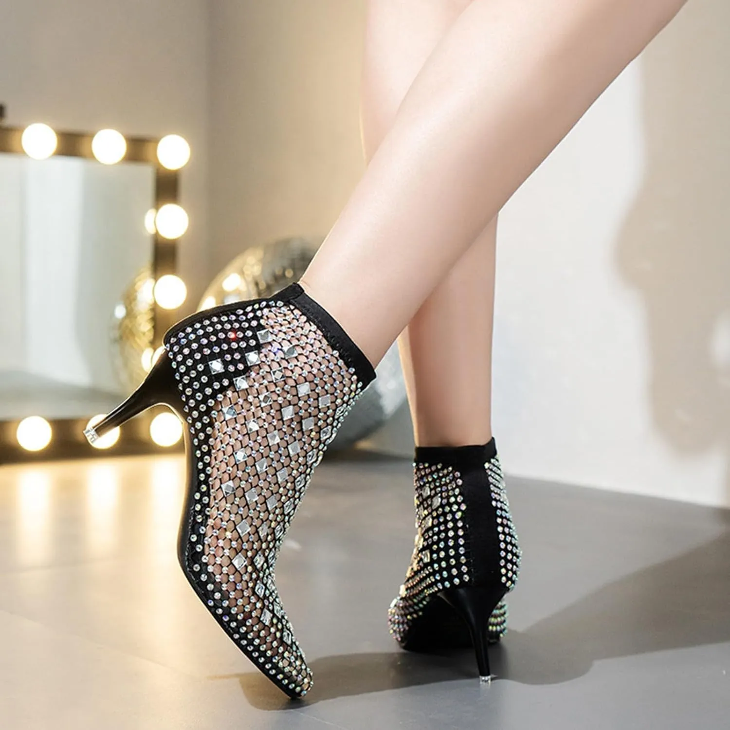 Mesh Flats for Women Comfortable Fishnet Summer Flats Slides Sandals Rhinestone Sandals for Women Dressy Boho Shoes Stiletto High Heel Casual Shoes Breathable