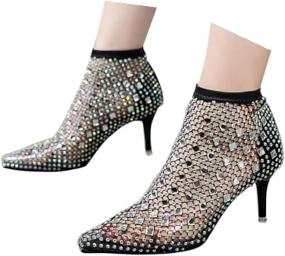 Mesh Flats for Women Comfortable Fishnet Summer Flats Slides Sandals Rhinestone Sandals for Women Dressy Boho Shoes Stiletto High Heel Casual Shoes Breathable