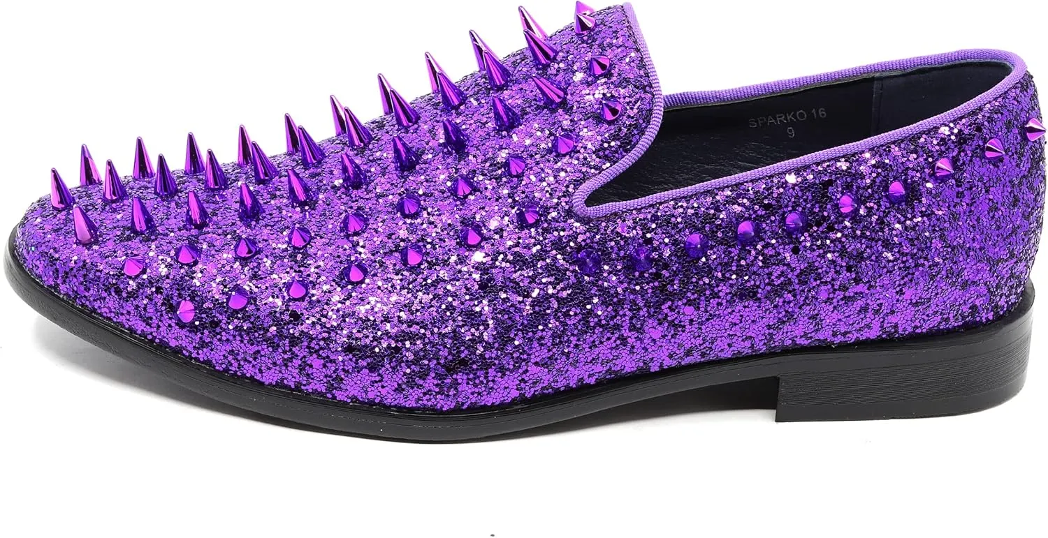 Metrocharm Men's Fashion Sparkly Smoking Spike Sequin Dress Tuxedo Loafers Slip On Shoes SM-16