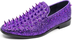 Metrocharm Men's Fashion Sparkly Smoking Spike Sequin Dress Tuxedo Loafers Slip On Shoes SM-16