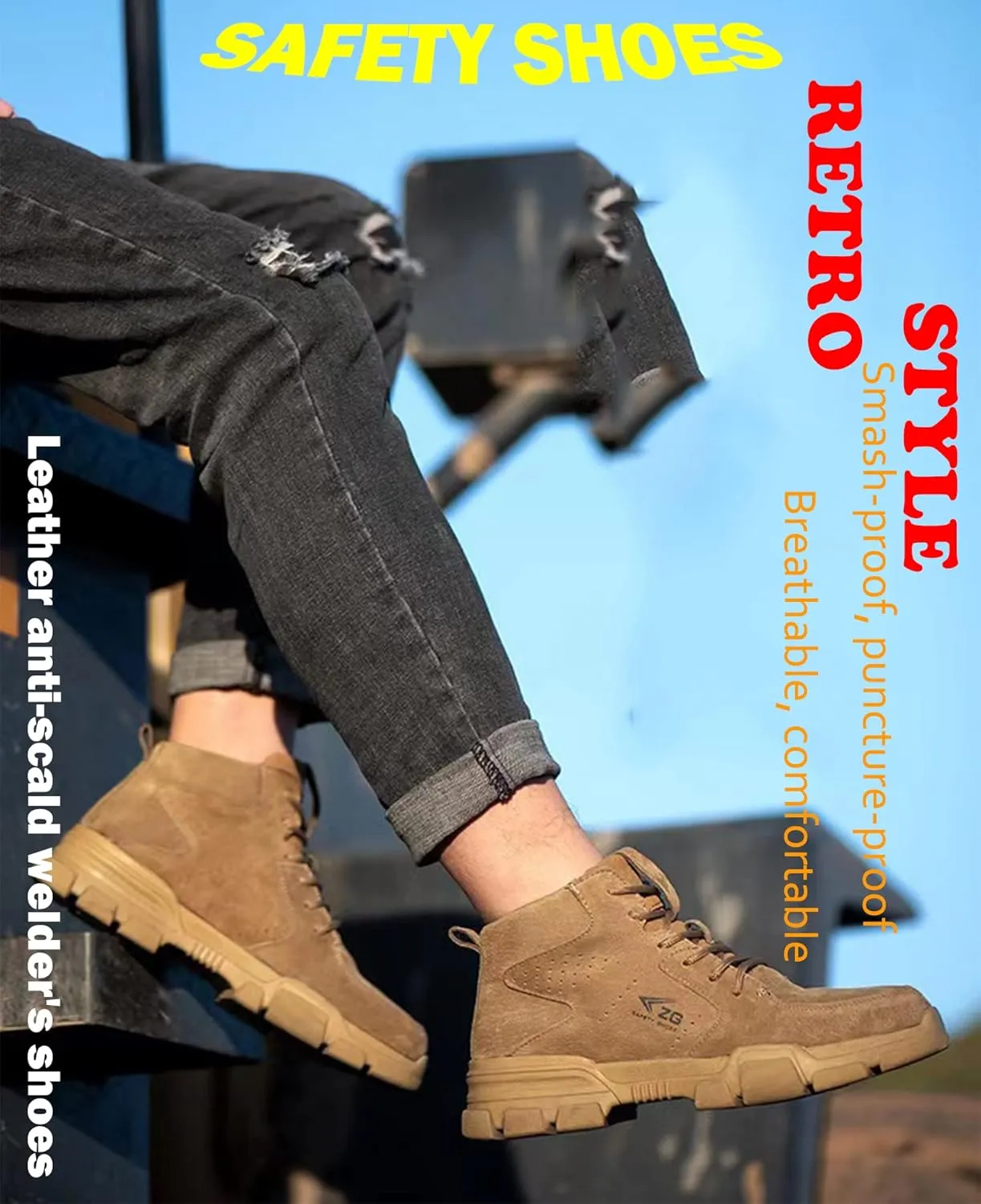 Micoklinlin Womens Steel Toe Shoes Lightweight Pigskin Welding Shoes Safety Shoes for Work Retro Casual Work Boots