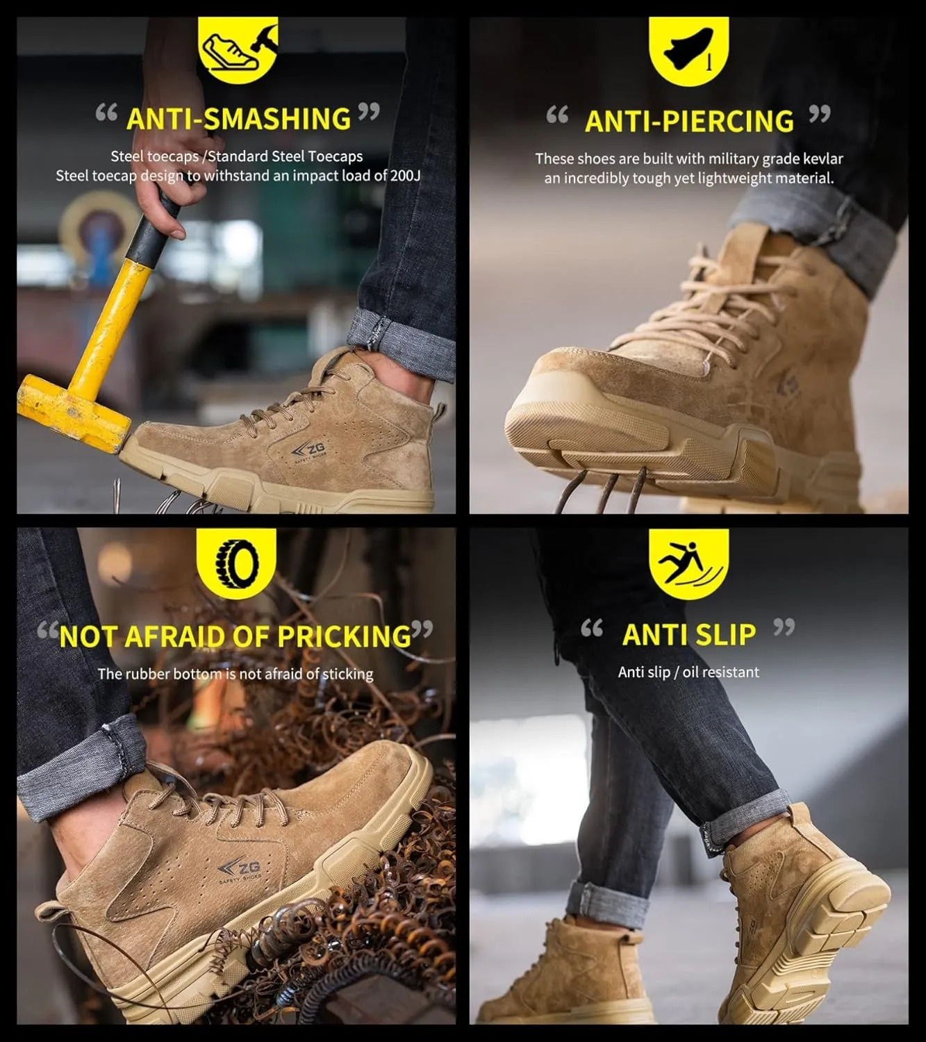 Micoklinlin Womens Steel Toe Shoes Lightweight Pigskin Welding Shoes Safety Shoes for Work Retro Casual Work Boots