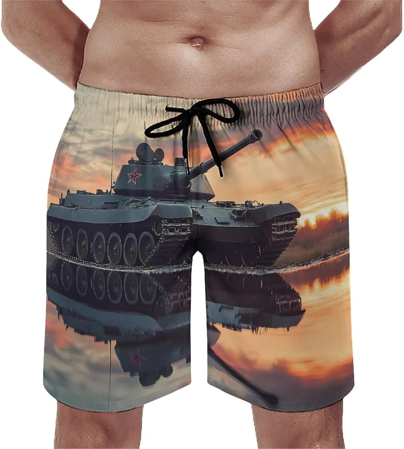 Military Tank Army Men's Swim Trunks Casual Bathing Suit Board Shorts Hawaiian Beach Swimwear Swim Shorts