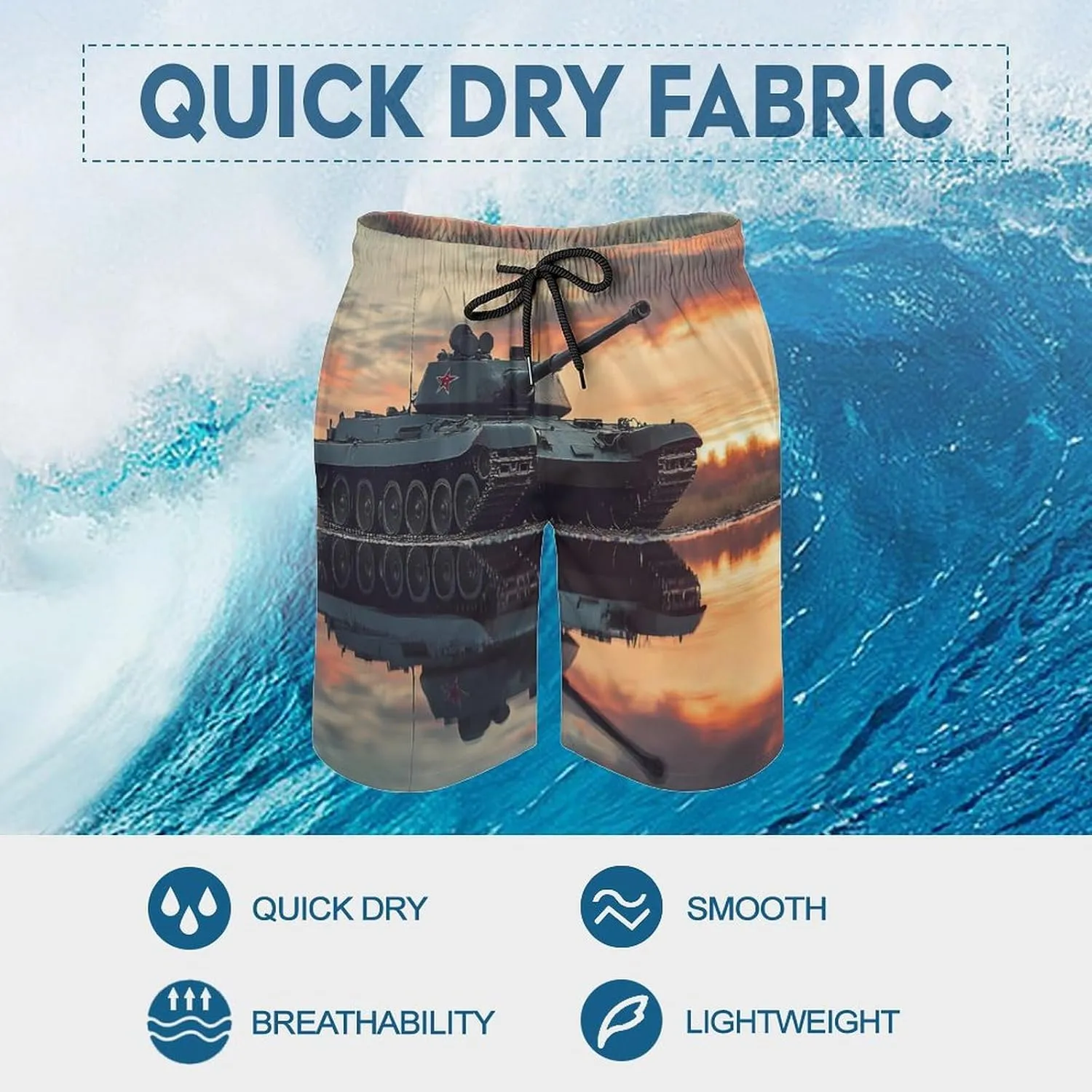 Military Tank Army Men's Swim Trunks Casual Bathing Suit Board Shorts Hawaiian Beach Swimwear Swim Shorts