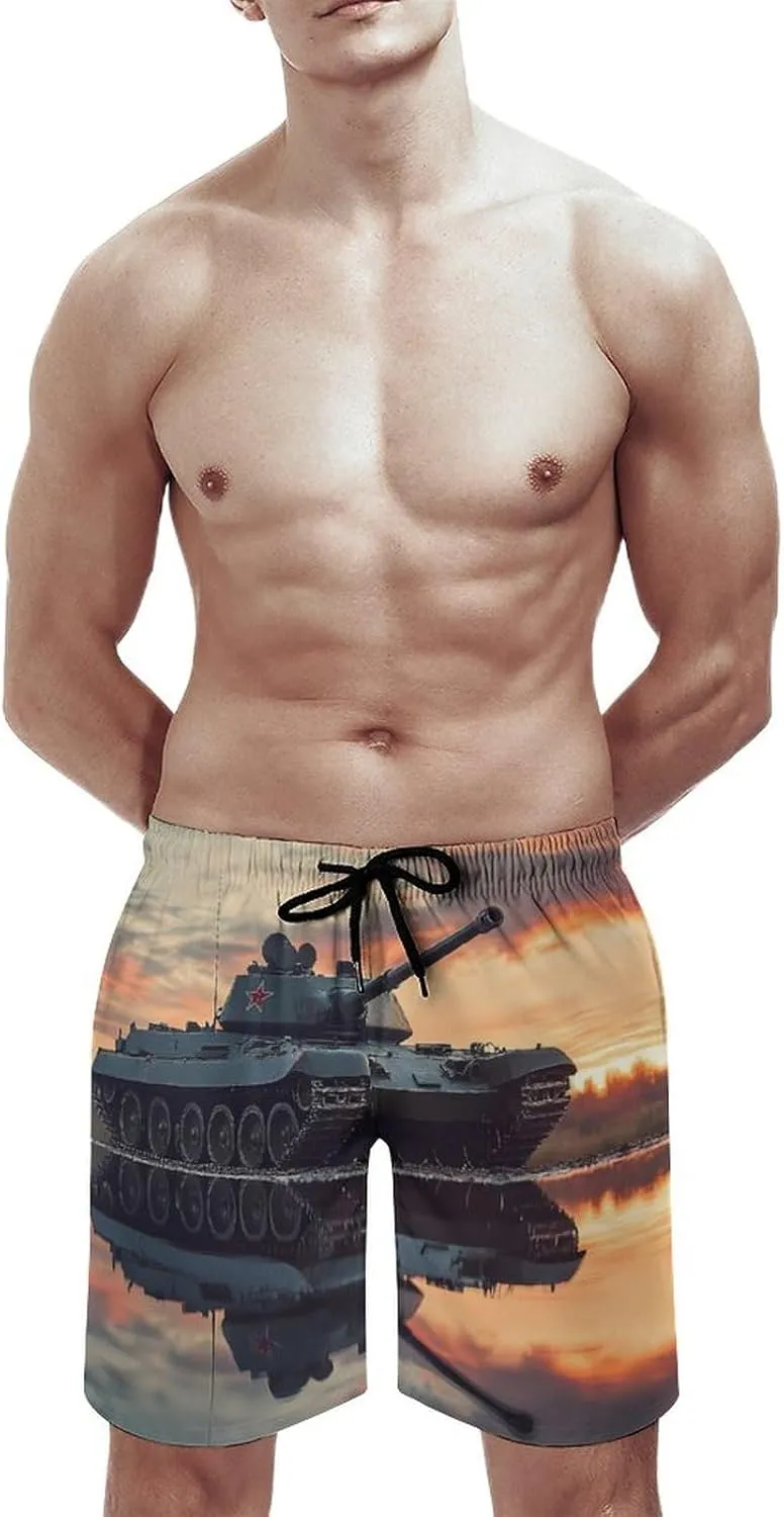 Military Tank Army Men's Swim Trunks Casual Bathing Suit Board Shorts Hawaiian Beach Swimwear Swim Shorts