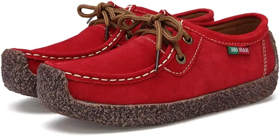 MIOKE Women's Casual Driving Loafers Moccasins Lace Up Breathable Comfortable Driver Flat Oxfords Shoes