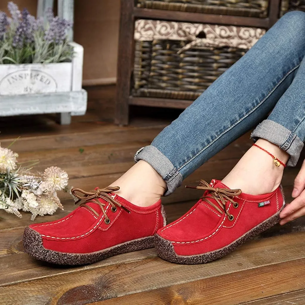 MIOKE Women's Casual Driving Loafers Moccasins Lace Up Breathable Comfortable Driver Flat Oxfords Shoes
