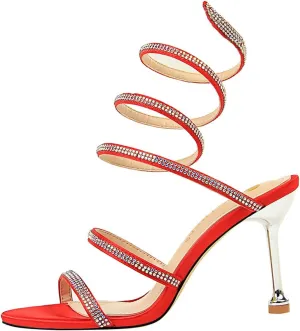 MissHeel Wrap Up Rhinestone Strappy High Heels Sandals 3inch/8cm