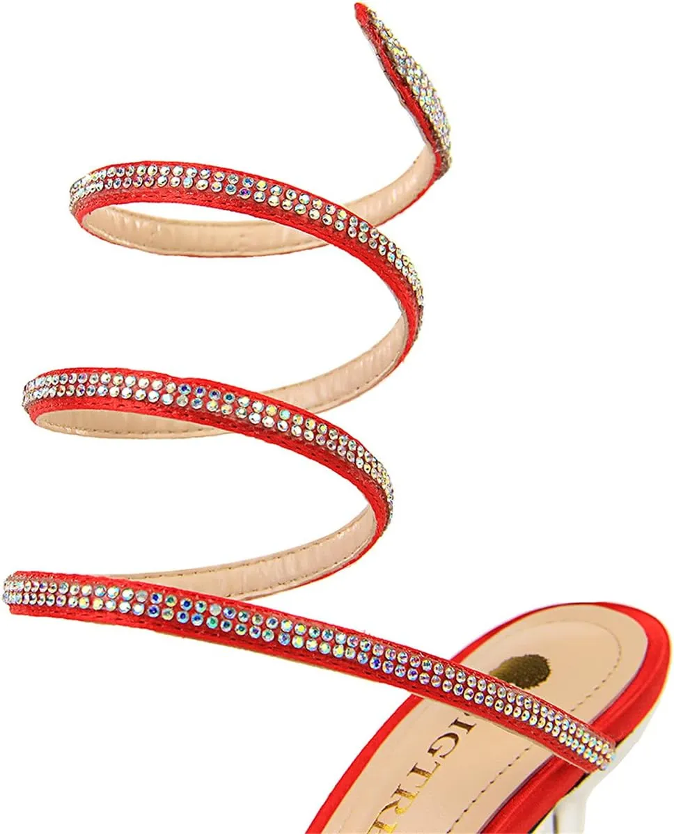 MissHeel Wrap Up Rhinestone Strappy High Heels Sandals 3inch/8cm