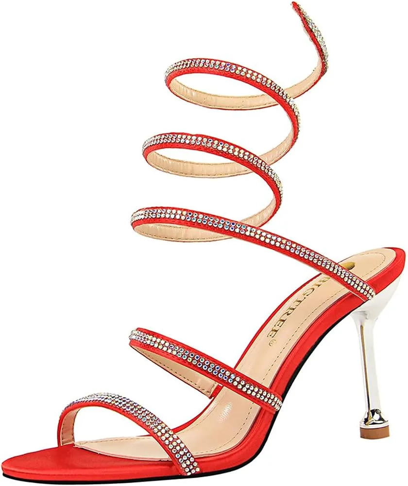 MissHeel Wrap Up Rhinestone Strappy High Heels Sandals 3inch/8cm