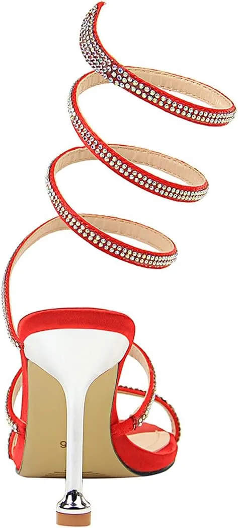 MissHeel Wrap Up Rhinestone Strappy High Heels Sandals 3inch/8cm