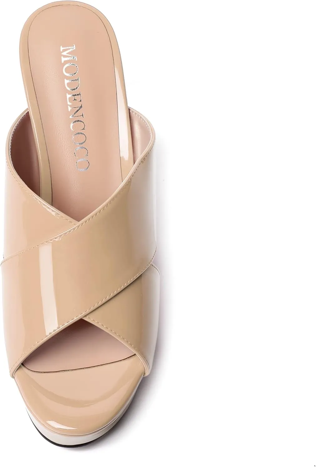 MODENCOCO Womens Casual Open Toe Heels Patent Slip On Platform Party Sexy Wedge High Heel Heeled Sandals 4 Inch