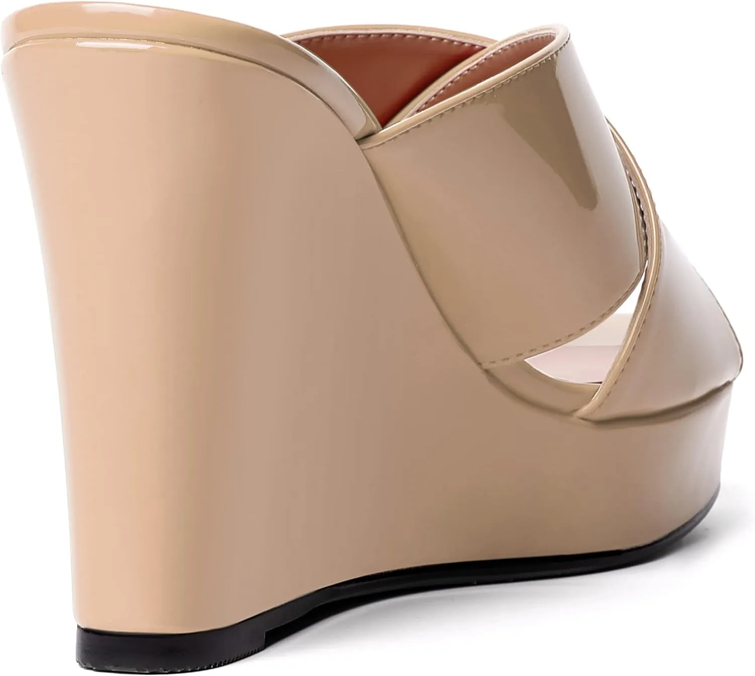 MODENCOCO Womens Casual Open Toe Heels Patent Slip On Platform Party Sexy Wedge High Heel Heeled Sandals 4 Inch