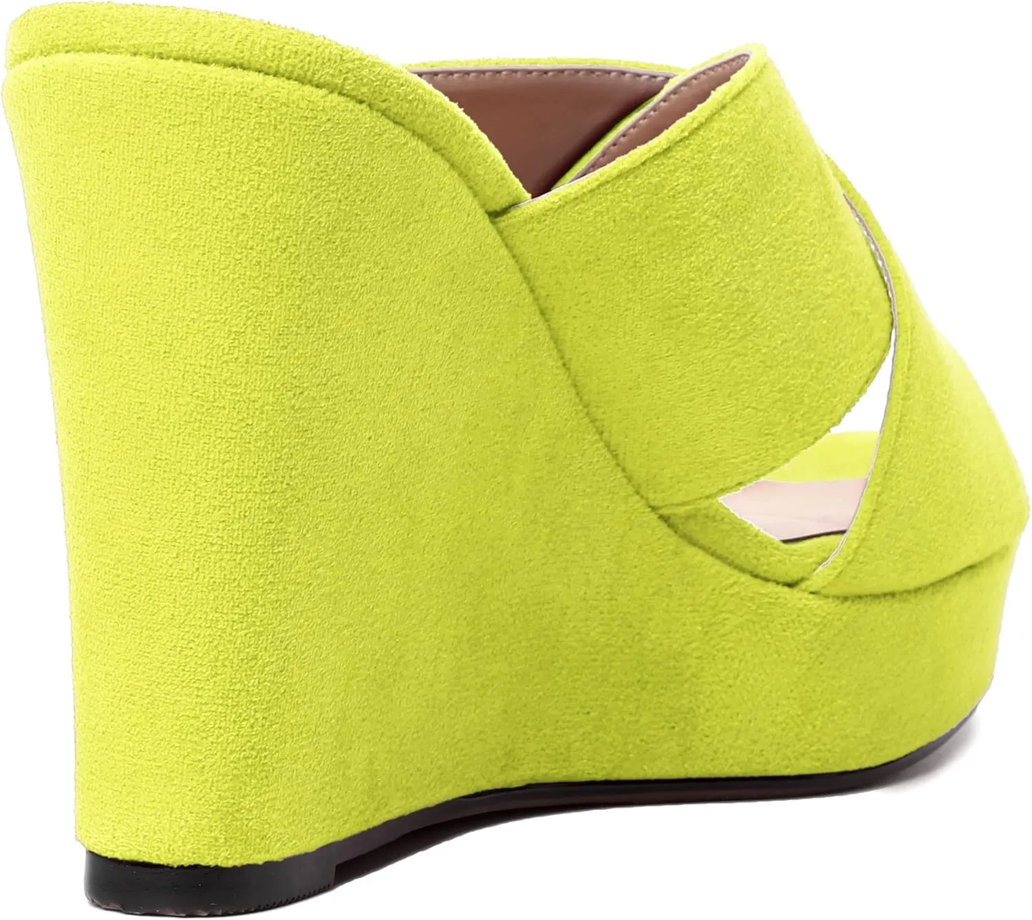 MODENCOCO Womens Suede Platform Slip On Open Toe Dressy Sexy Party Wedge High Heel Heeled Sandals 4 Inch