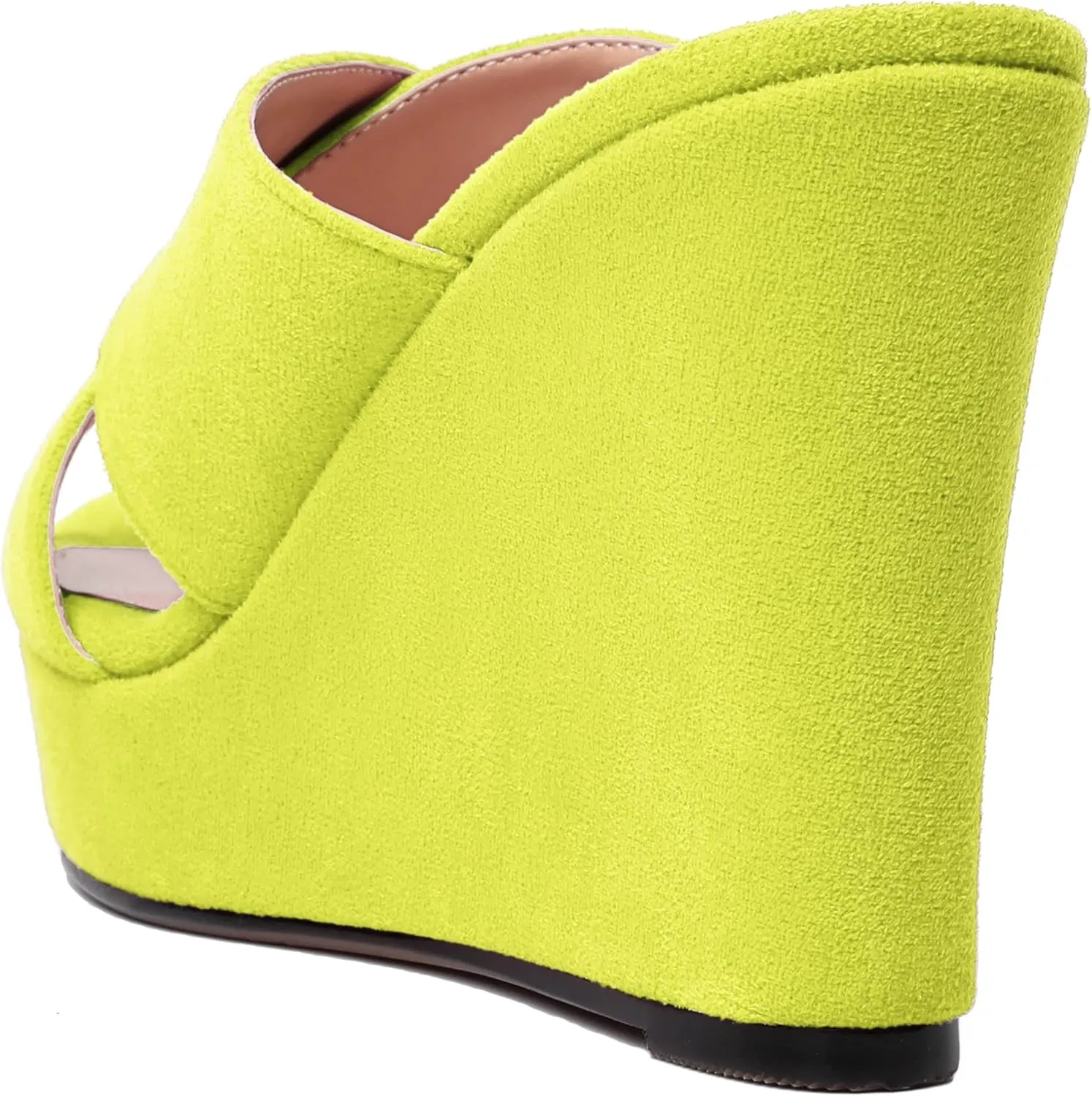 MODENCOCO Womens Suede Platform Slip On Open Toe Dressy Sexy Party Wedge High Heel Heeled Sandals 4 Inch
