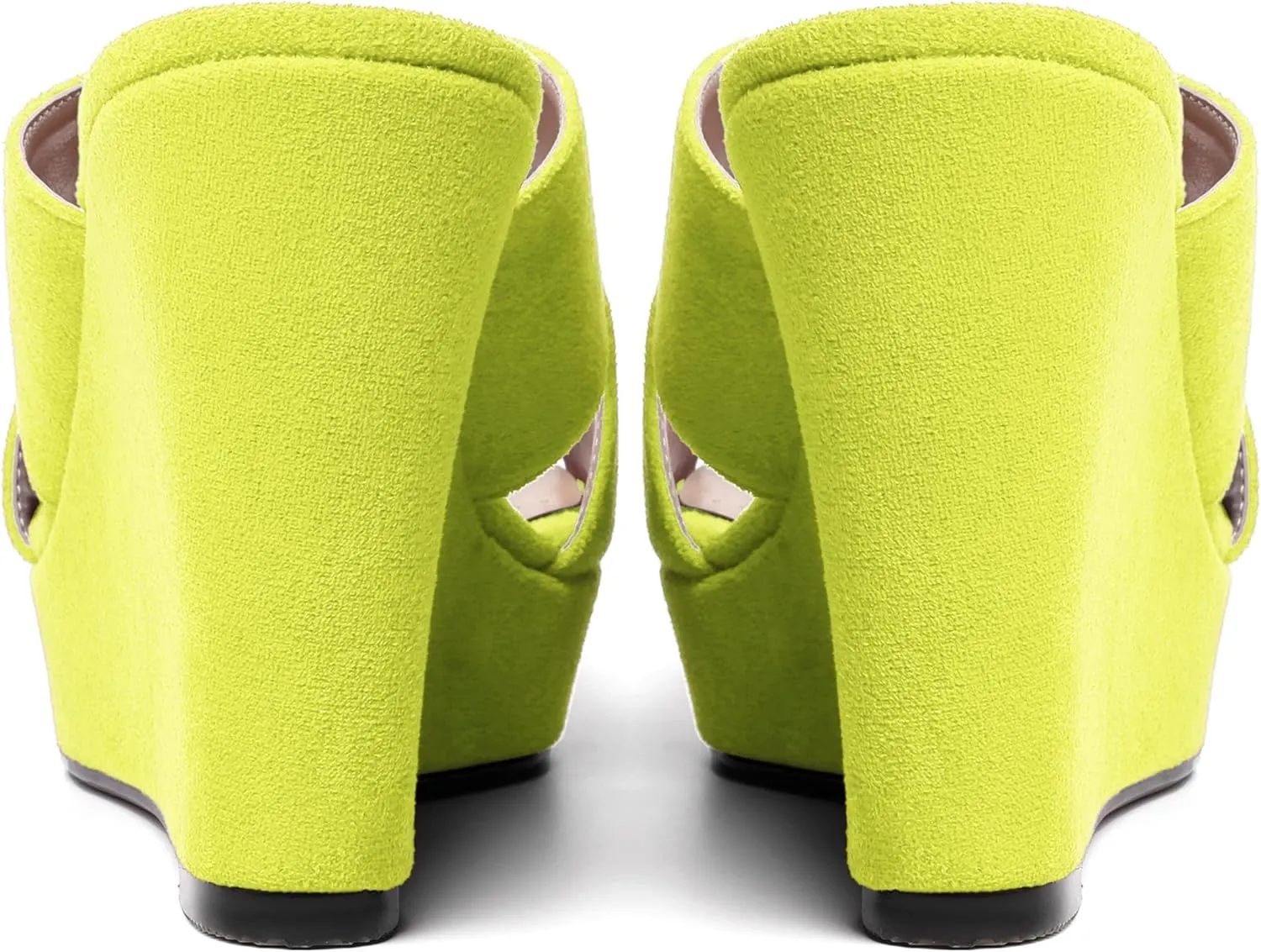 MODENCOCO Womens Suede Platform Slip On Open Toe Dressy Sexy Party Wedge High Heel Heeled Sandals 4 Inch
