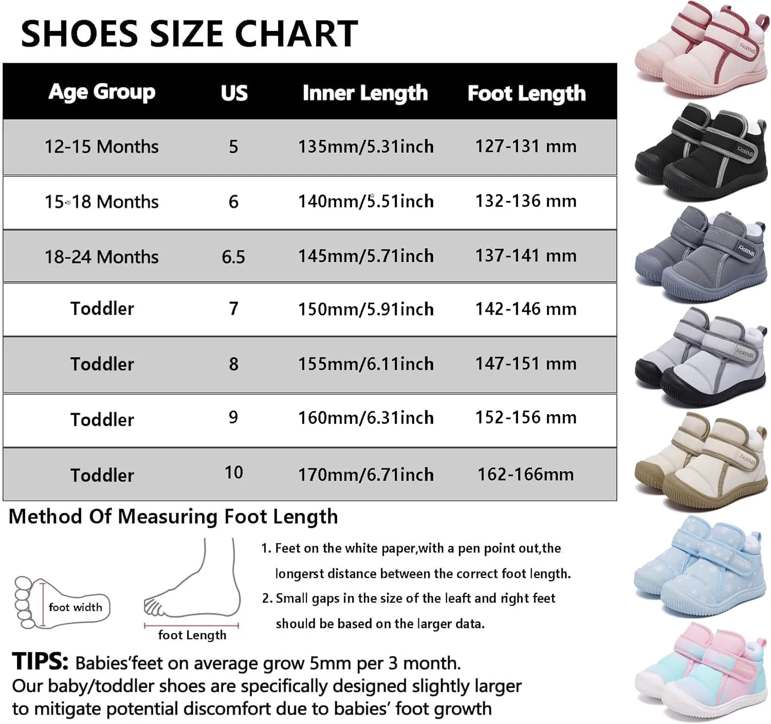MORENDL Baby Winter Snow Boots for Infant Boys Girls Toddler Water-Resistant First Walker Shoes Warm Lining Soft Sole Anti-Slip Outdoor Booties