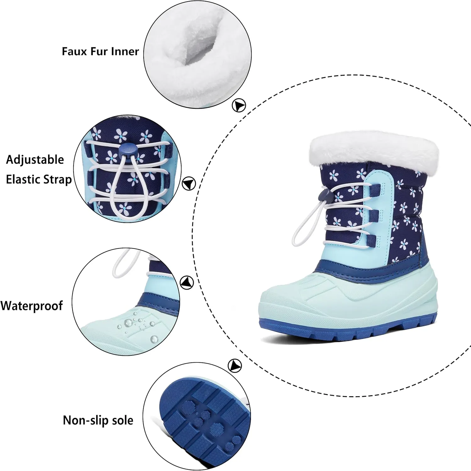 MORENDL Kids' Snow Boots Insulated Waterproof Fur Lined Warm Anti-Slip Winter Shoes for Boys and Girls Outdoor Walking(Toddler/Little Kid)