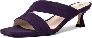 MOVINSTEPS Womens Indoor Slip On Dress Solid Suede Square Toe Kitten Low Heel Sandals 2 Inch