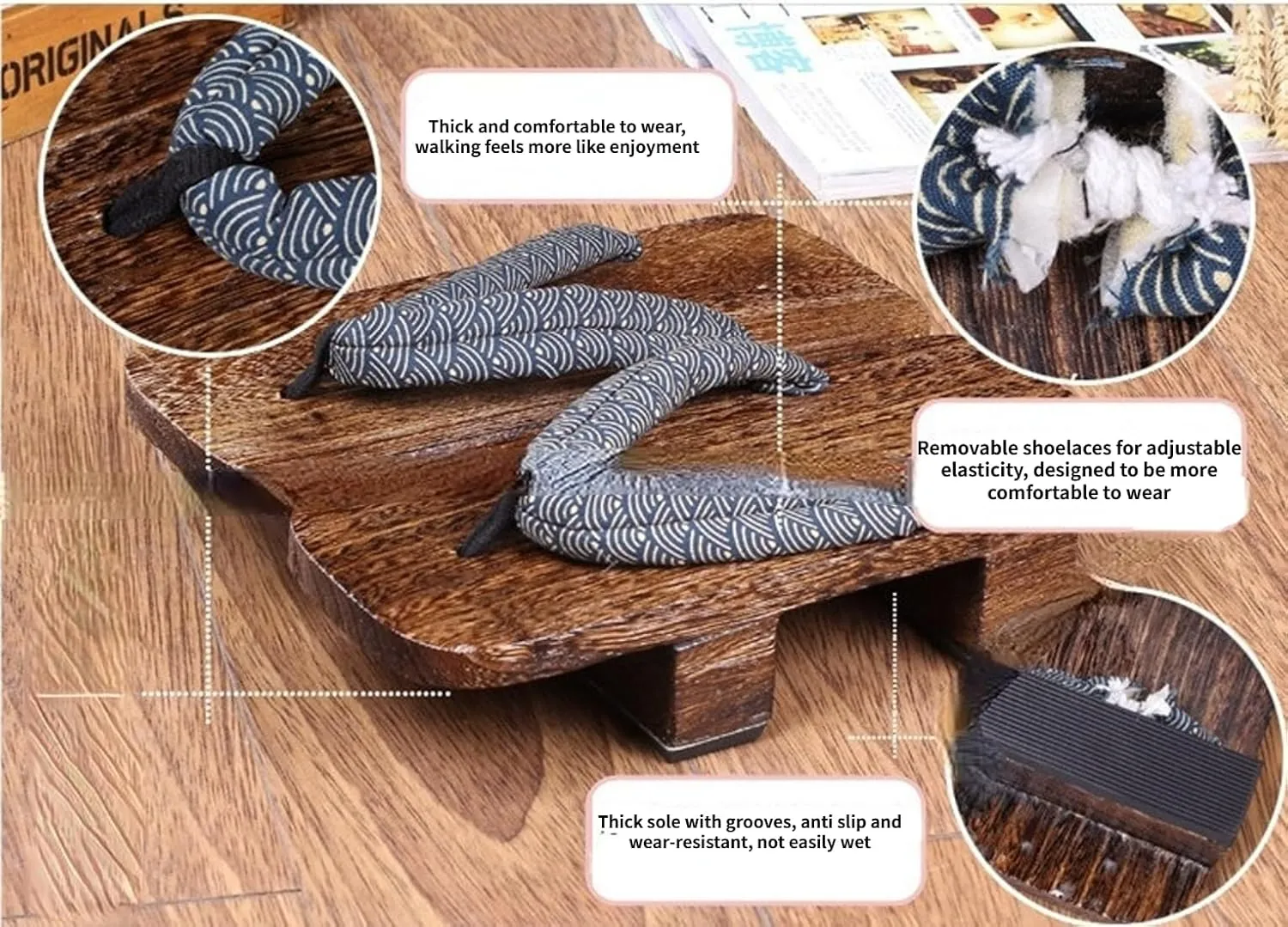 Multicolor Print Japanese Geta Wooden Summer Clogs Sandals Geta Wood Flip Flops Japan Traditional Shoes