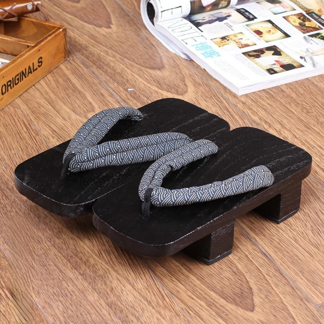 Multicolor Print Japanese Geta Wooden Summer Clogs Sandals Geta Wood Flip Flops Japan Traditional Shoes