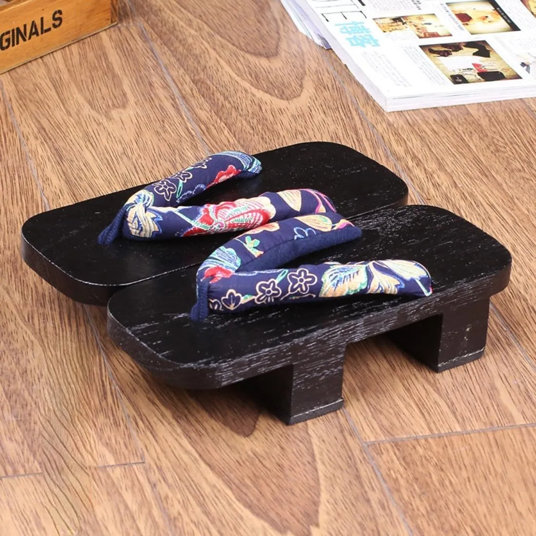 Multicolor Print Japanese Geta Wooden Summer Clogs Sandals Geta Wood Flip Flops Japan Traditional Shoes