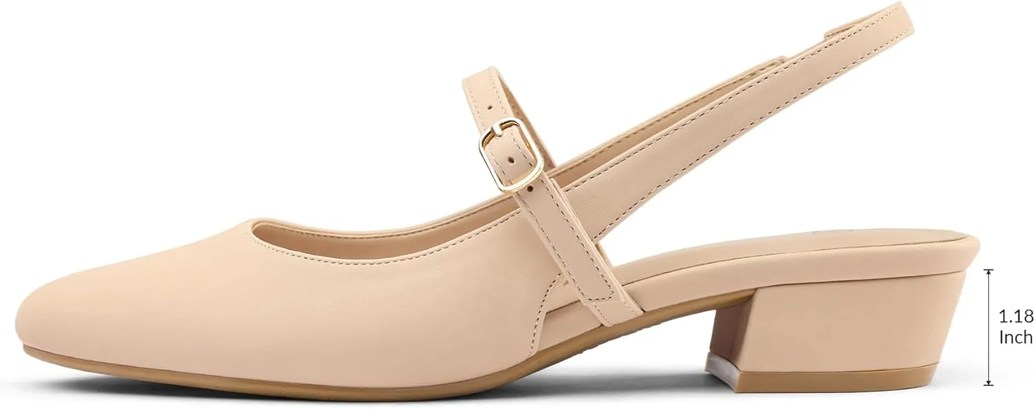 mysoft Women's Slingback Mary Jane Pumps Block Low Heel Adjustable Buckle Dress Shoes