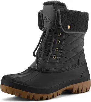 mysoft Women's Waterproof Snow Boots Insulated Warm, Lace-Up Winter Mid Calf Duck Boots for Outdoor