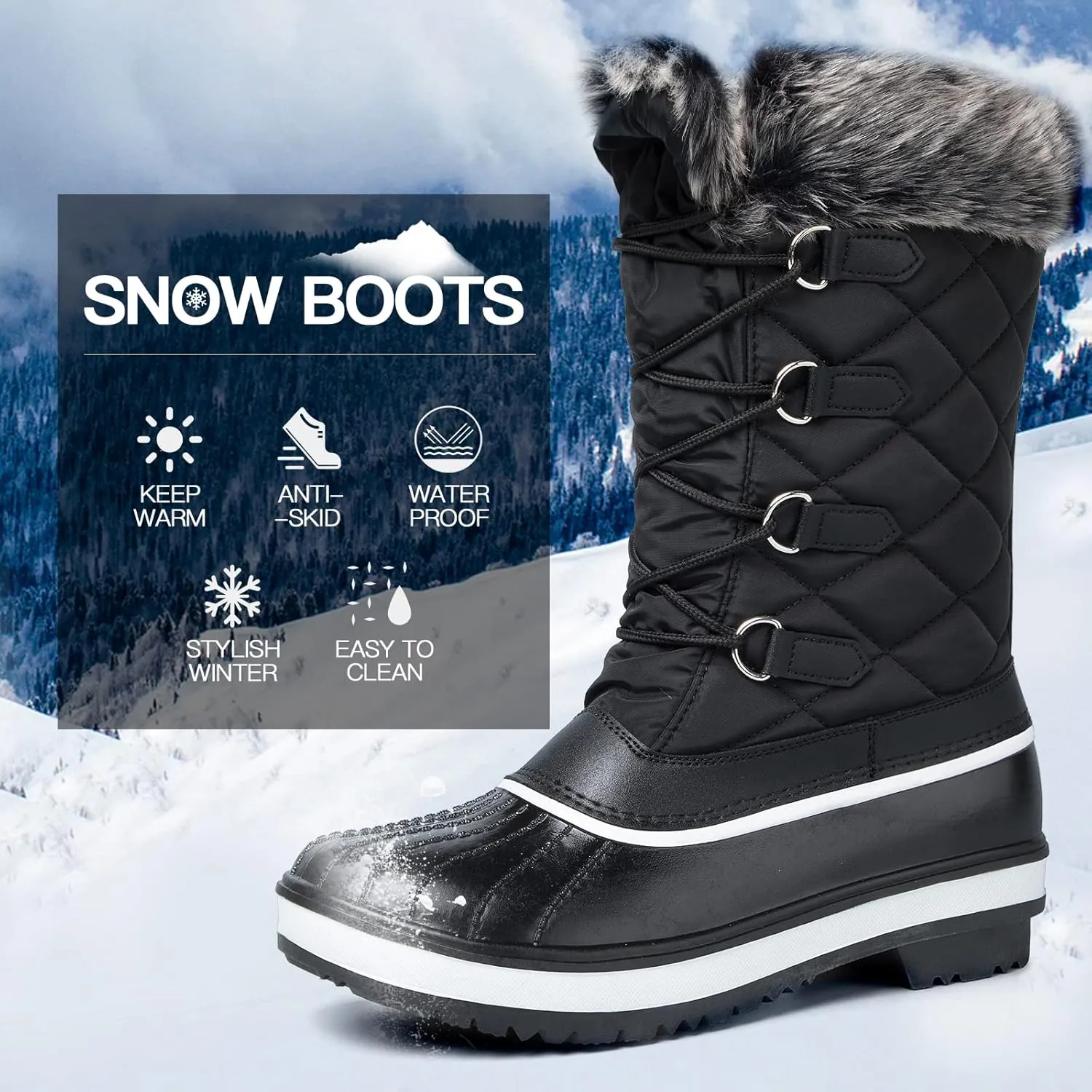 mysoft Women's Waterproof Winter Boots, Warm Insulated Snow Boots for Outdoor