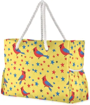 National Memorial Cartoon Stars Bird Yellow Travel Bag Beach Sports Handbag Waterproof Sandproof with side pockets Large Bag Sports Tote Gym for Swim Pool