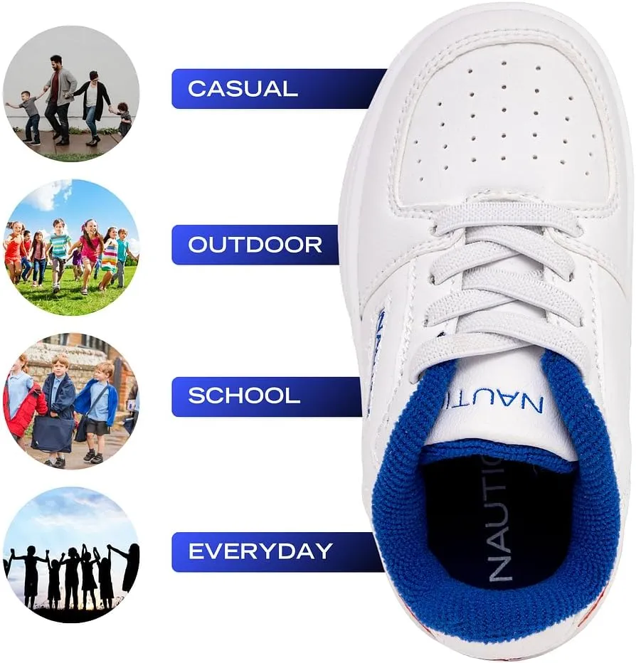 Nautica Boys Girls Casual Fashion Shoes – Comfortable Soccer Classic Walking Tennis Sneakers for Kids – Breathable, Lightweight & Flexible (Lace Up/Bungee) (Low-Top/High Top)