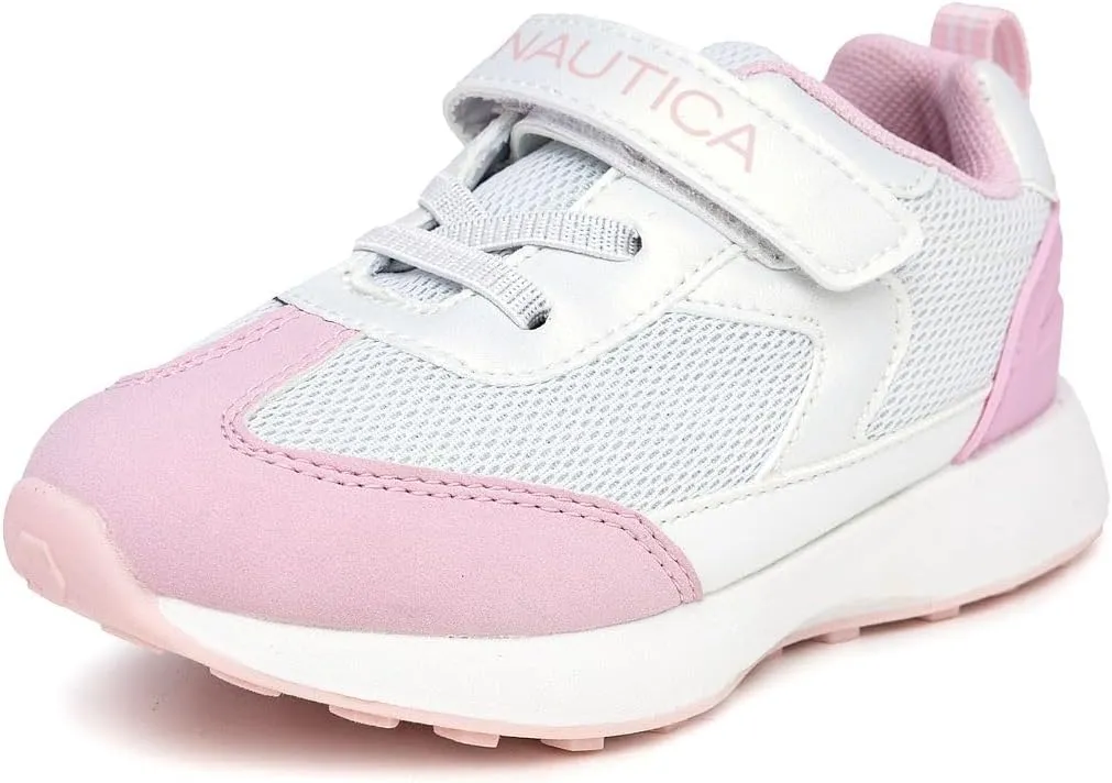 Nautica Kids Girls Athletic Sneakers - Comfortable Running Shoes with Adjustable Hook-and-Loop Strap, Toddler/Little Kid Sizes