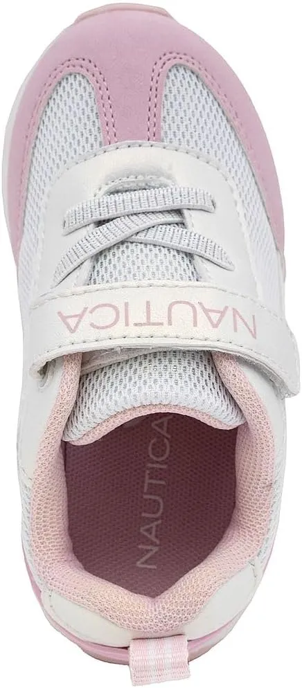 Nautica Kids Girls Athletic Sneakers - Comfortable Running Shoes with Adjustable Hook-and-Loop Strap, Toddler/Little Kid Sizes