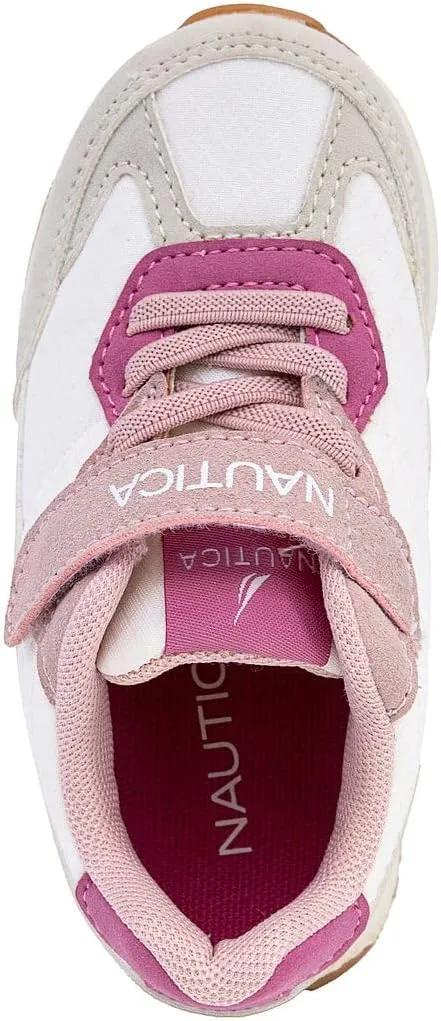 Nautica Kids Girls Athletic Sneakers - Comfortable Running Shoes with Adjustable Hook-and-Loop Strap, Toddler/Little Kid Sizes