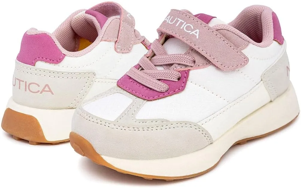 Nautica Kids Girls Athletic Sneakers - Comfortable Running Shoes with Adjustable Hook-and-Loop Strap, Toddler/Little Kid Sizes
