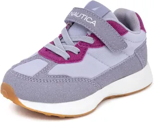 Nautica Kids Girls Athletic Sneakers - Comfortable Running Shoes with Adjustable Hook-and-Loop Strap, Toddler/Little Kid Sizes