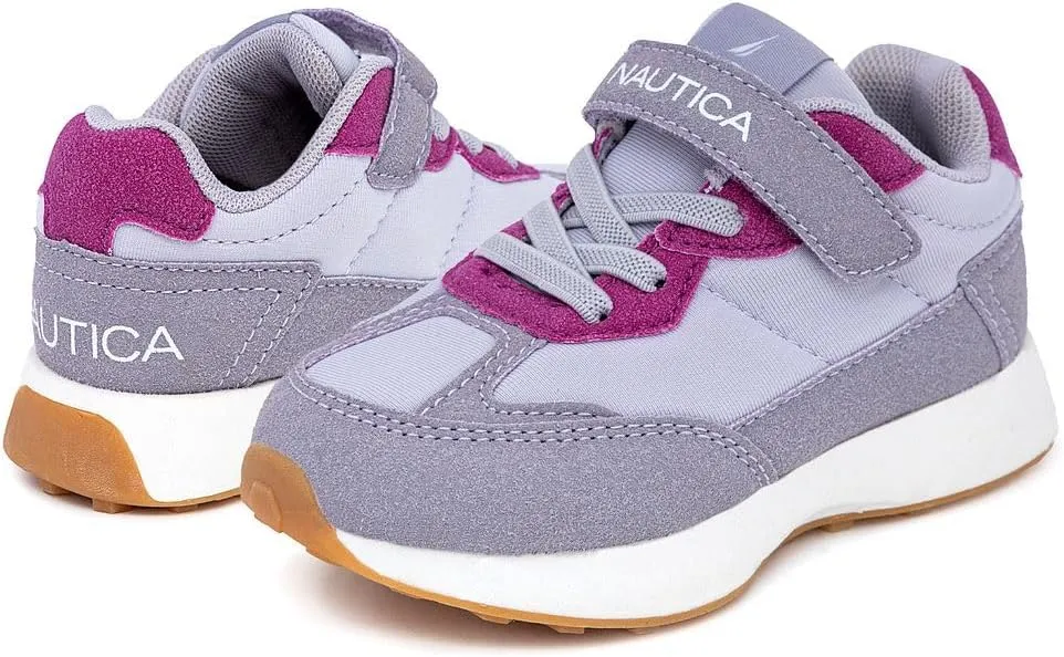 Nautica Kids Girls Athletic Sneakers - Comfortable Running Shoes with Adjustable Hook-and-Loop Strap, Toddler/Little Kid Sizes