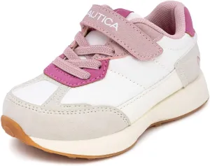Nautica Kids Girls Athletic Sneakers - Comfortable Running Shoes with Adjustable Hook-and-Loop Strap, Toddler/Little Kid Sizes