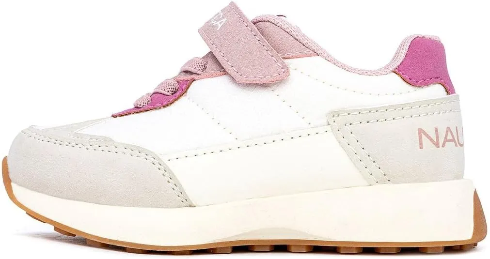 Nautica Kids Girls Athletic Sneakers - Comfortable Running Shoes with Adjustable Hook-and-Loop Strap, Toddler/Little Kid Sizes