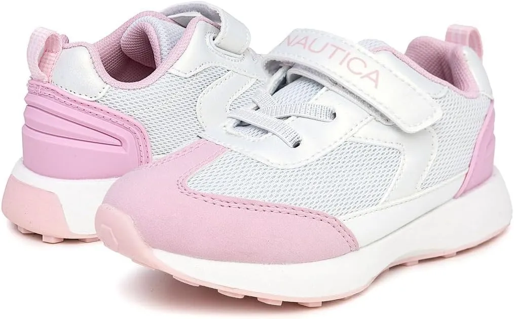 Nautica Kids Girls Athletic Sneakers - Comfortable Running Shoes with Adjustable Hook-and-Loop Strap, Toddler/Little Kid Sizes