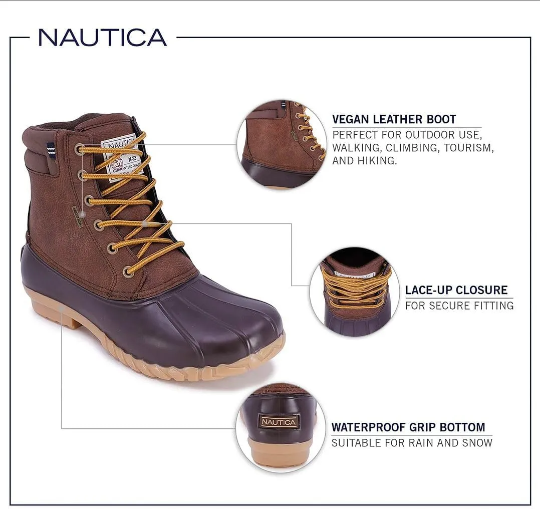 Nautica Mens Duck Boots Waterproof Shell Insulated Snow & Rain Boot -Lace-Up Winter Shoe- Channing (Wide/Medium Width)