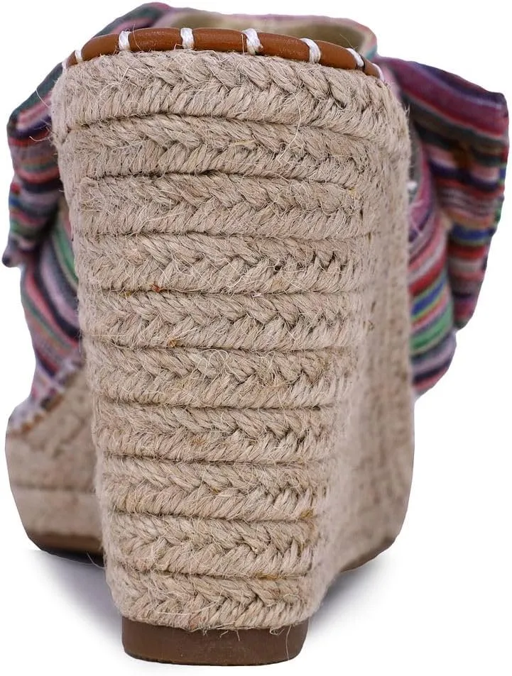 Nautica Women's Espadrille Wedges for Women Platform Sandals – Slip-On Knot Bow Summer Shoes with Woven Rope Heel