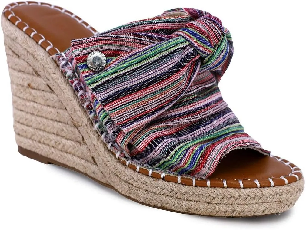 Nautica Women's Espadrille Wedges for Women Platform Sandals – Slip-On Knot Bow Summer Shoes with Woven Rope Heel