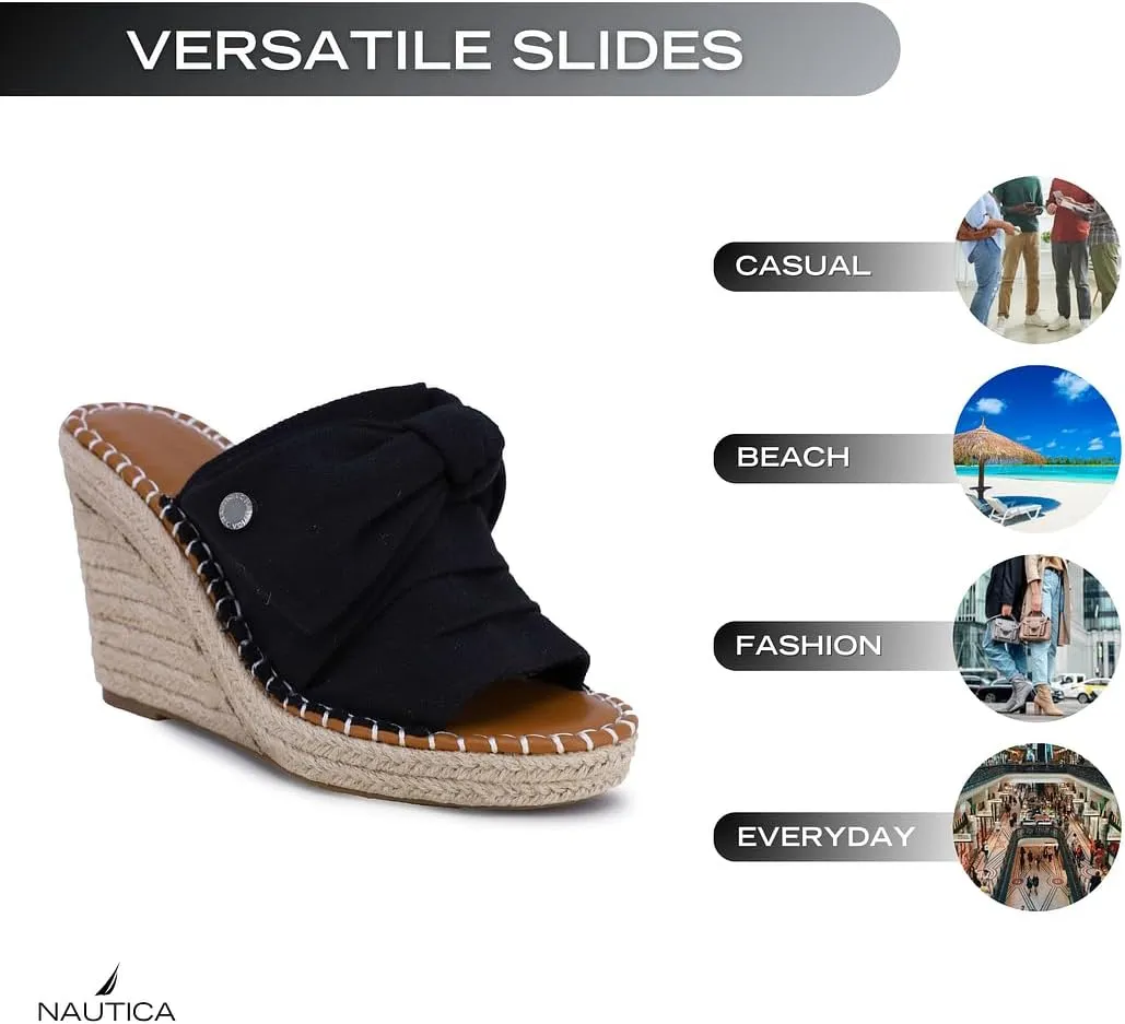 Nautica Women's Espadrille Wedges for Women Platform Sandals – Slip-On Knot Bow Summer Shoes with Woven Rope Heel