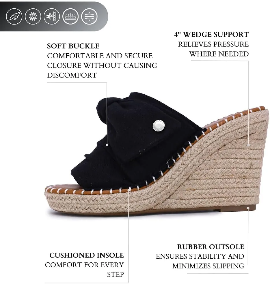 Nautica Women's Espadrille Wedges for Women Platform Sandals – Slip-On Knot Bow Summer Shoes with Woven Rope Heel