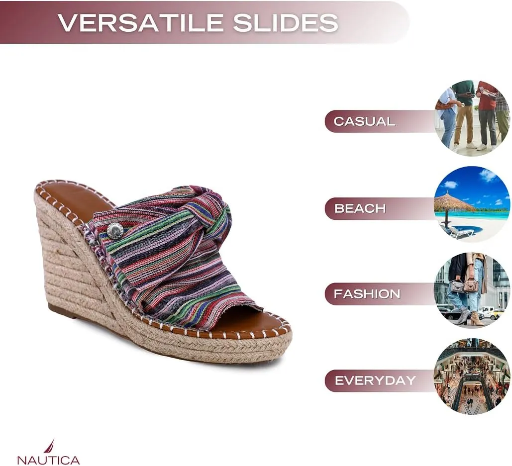 Nautica Women's Espadrille Wedges for Women Platform Sandals – Slip-On Knot Bow Summer Shoes with Woven Rope Heel