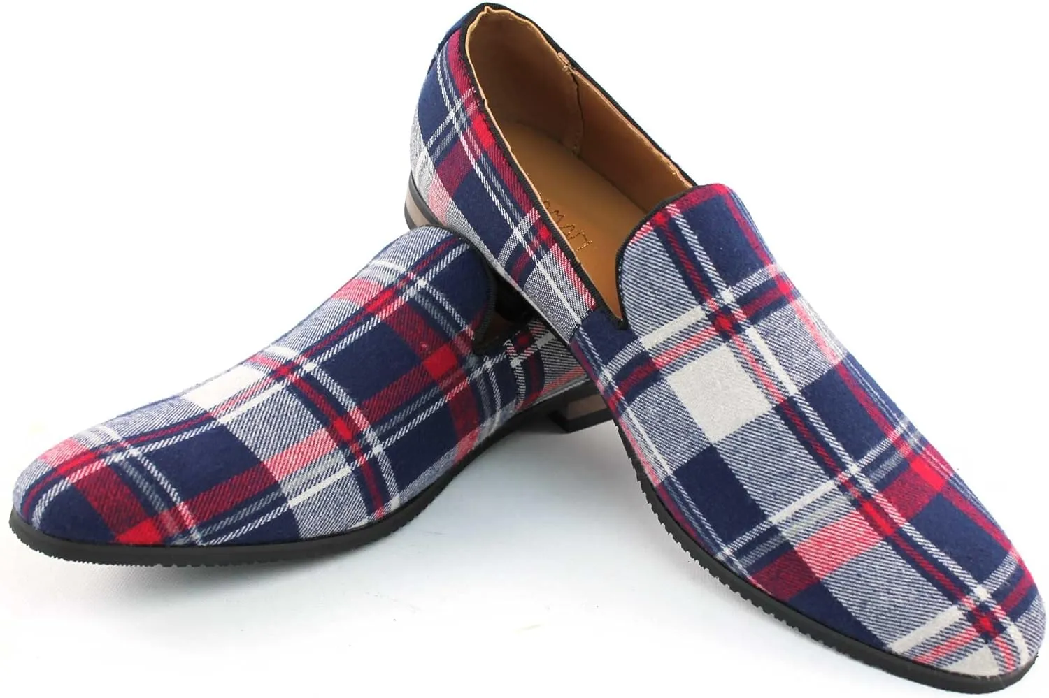 New Men's Plaid Checkered Slip on Loafers Modern Dress Shoes Azar