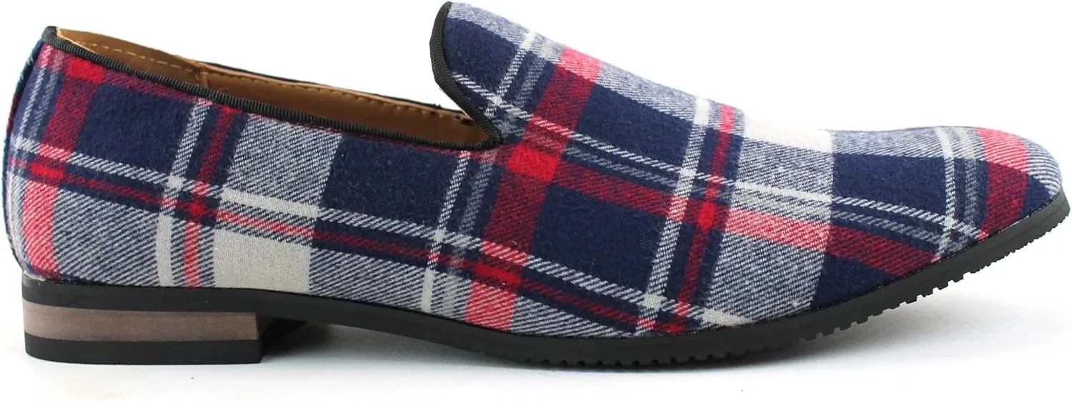 New Men's Plaid Checkered Slip on Loafers Modern Dress Shoes Azar