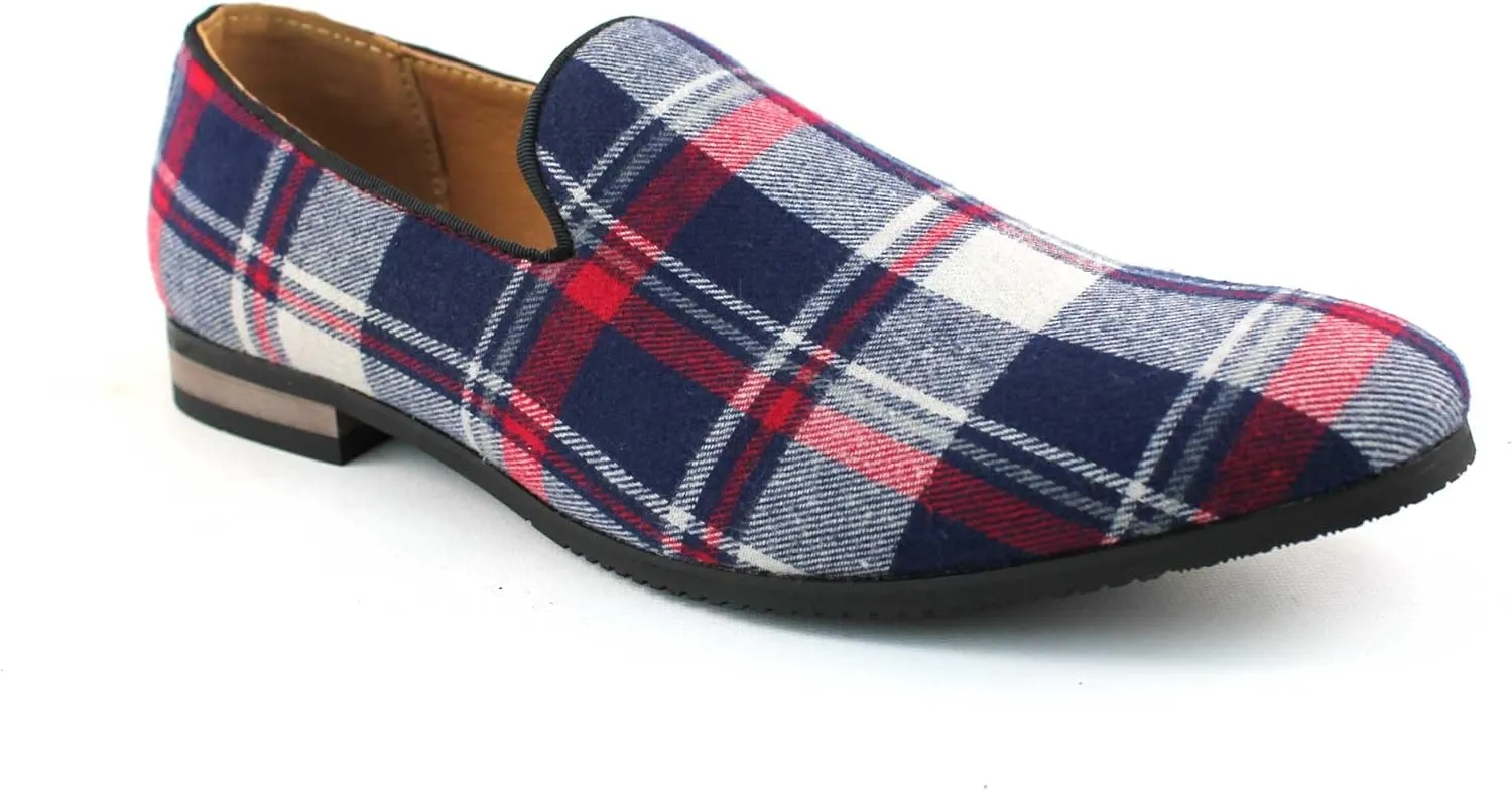 New Men's Plaid Checkered Slip on Loafers Modern Dress Shoes Azar